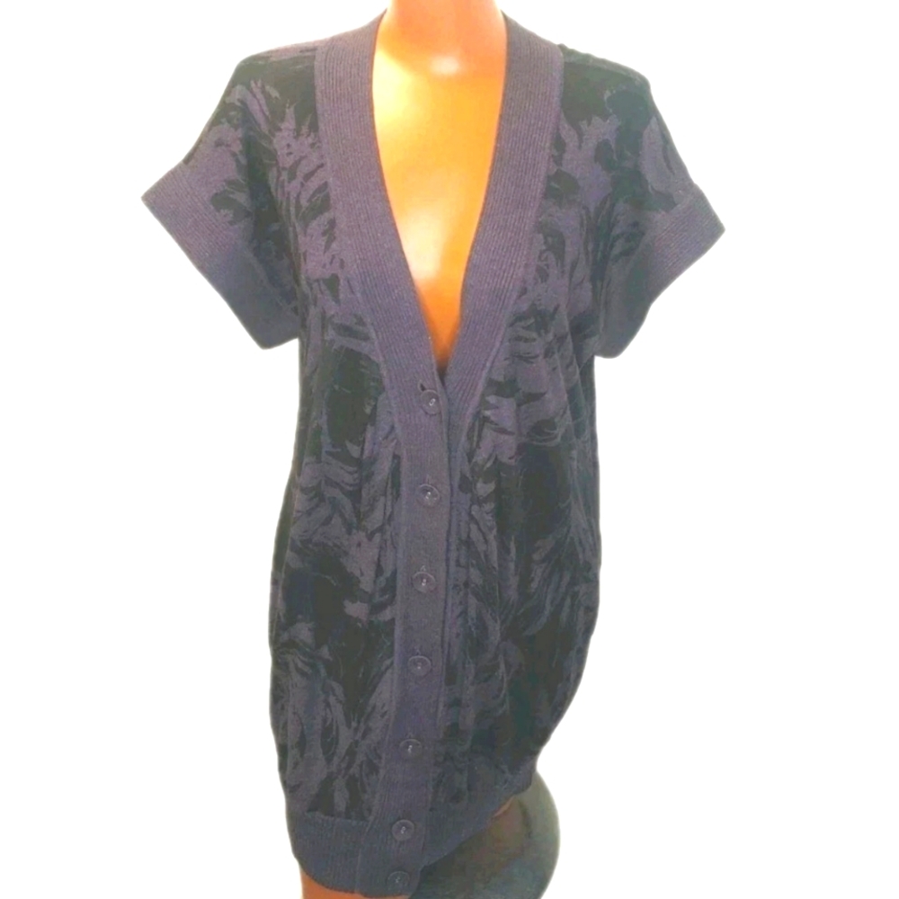 Armani Exchange Y2k Varsity Tunic Sweater Vest Woman Med Purple Silk Cotton Knit